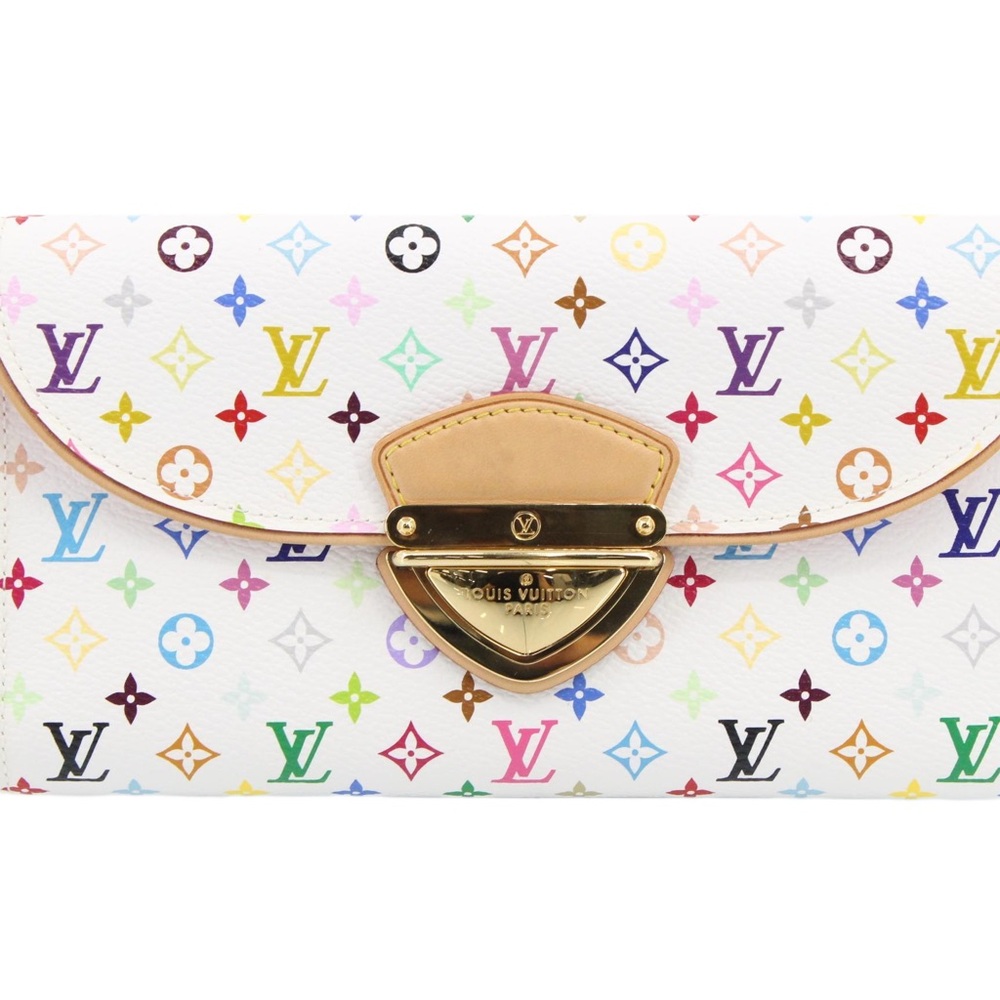 Louis Vuitton White Multicolor Monogram Canvas Flap Wallet with Gold Hardware